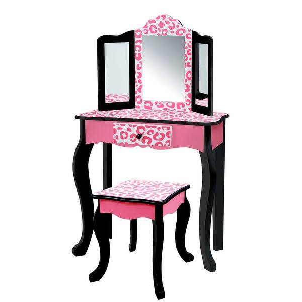 Teamson Kids Fashion Leopard Prints Gisele Play Vanity Set Pink