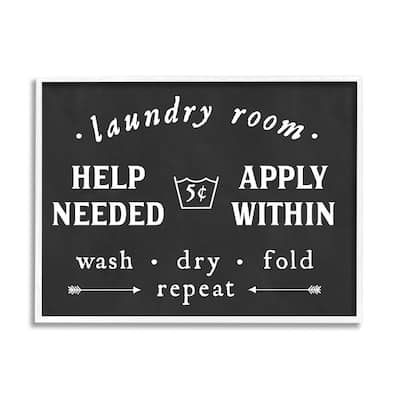 Stupell Vintage Help Wanted Laundry Room Sign Black White Framed Wall Art