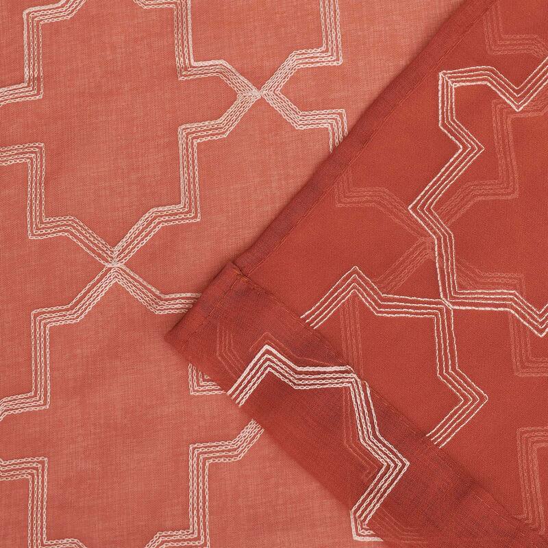 Superior Decorative Quatrefoil Embroidered Sheer Curtain Set with 2 Panels