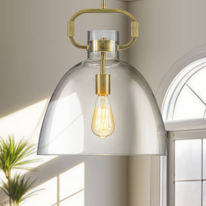 Starskys 1-Light Large Pendant Light with Bowl-Shaped Clear Glass Shade