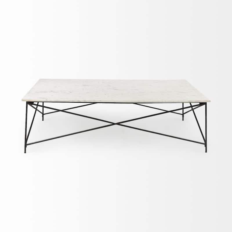 HomeRoots 35" White And Black Genuine Marble And Iron Coffee Table - 35