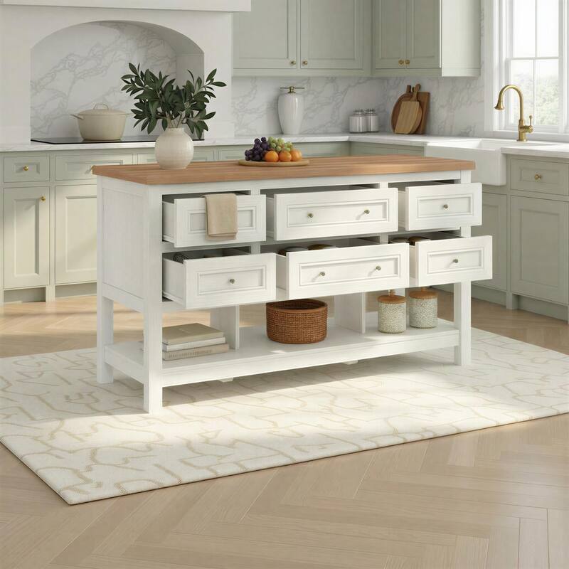 Walker Edison Modern Free-Standing Kitchen Island with 6 Drawers, White
