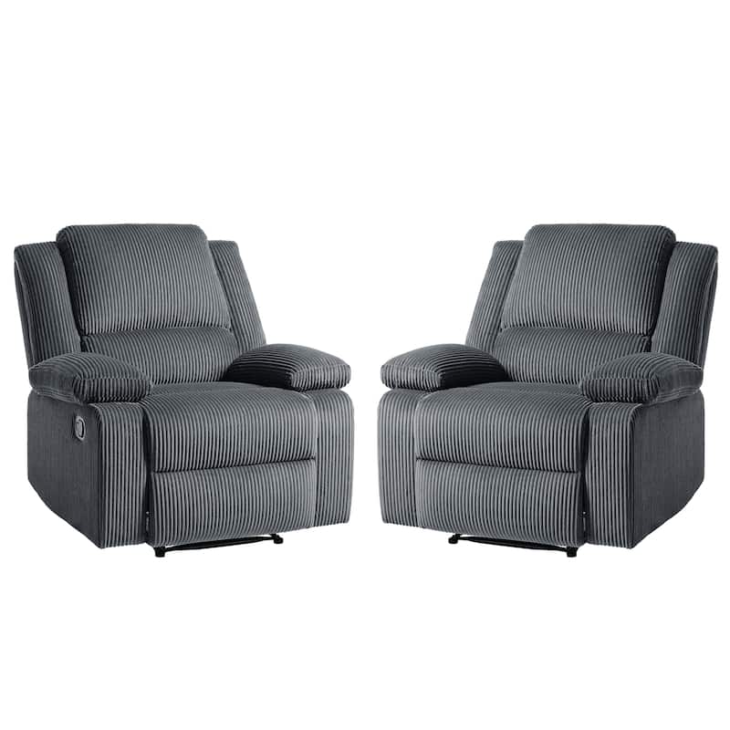 2 Set Corduroy Manual Recliner Glider Club Chair with Footrest