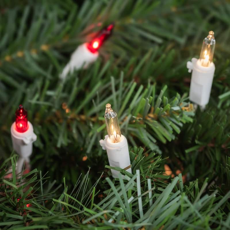100-Count Red and Clear Mini Christmas Light Set 20.25ft White Wire - 20.25'