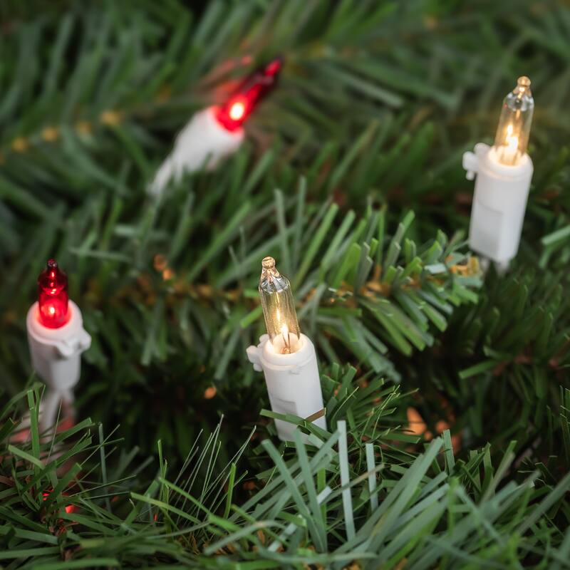 Mini Christmas Light Set - Red and Clear - 7' White Wire - 35ct