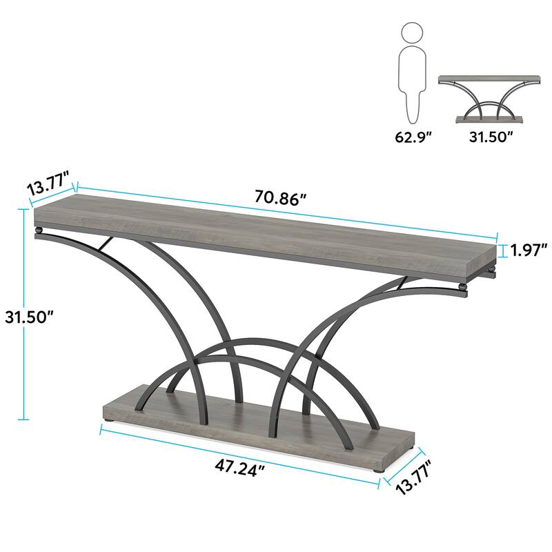 70.9'' Faux Marble Console Sofa Table with Half-Moon Shaped Metal Legs for Entryway, Accent Tables for Living Room