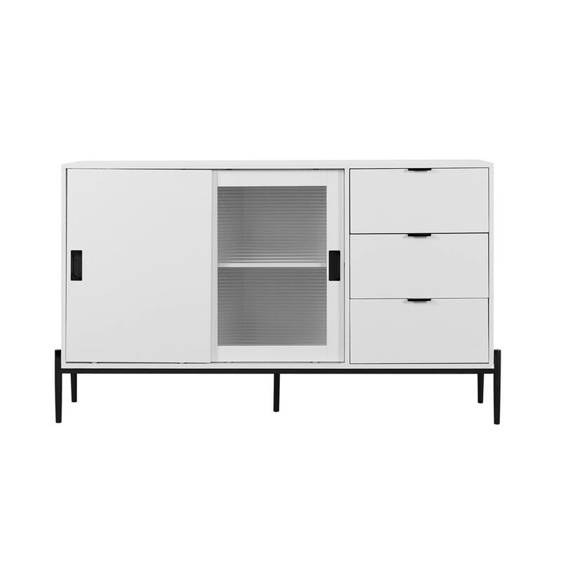 Modern Buffet Cabinet with Glass Sliding Door and 3 Drawers