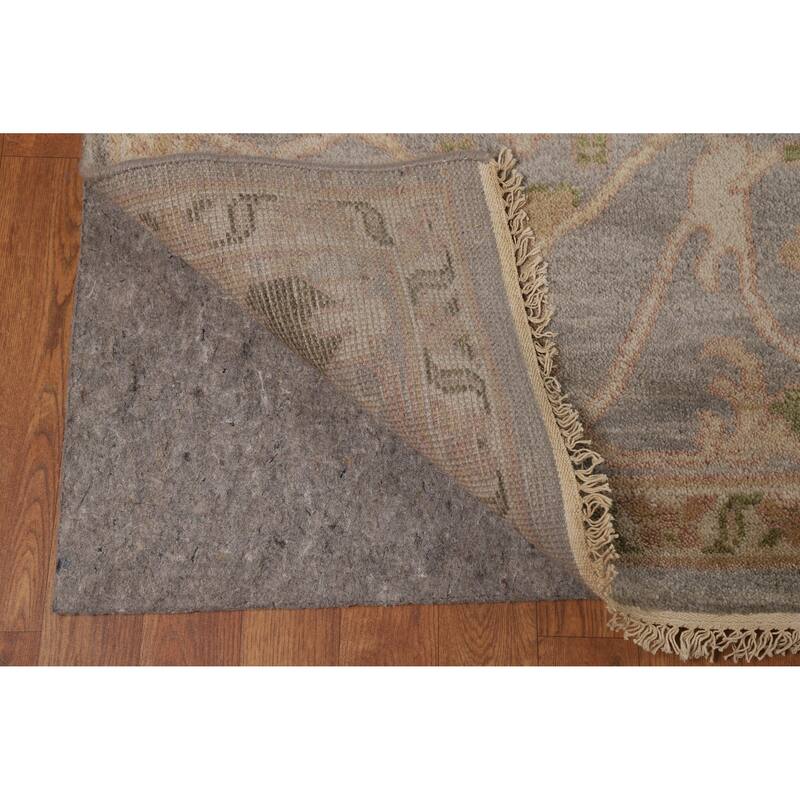 All-Over Gray Oushak Indian Area Rug Hand-Knotted Wool Carpet - 9'3" x 12'0"