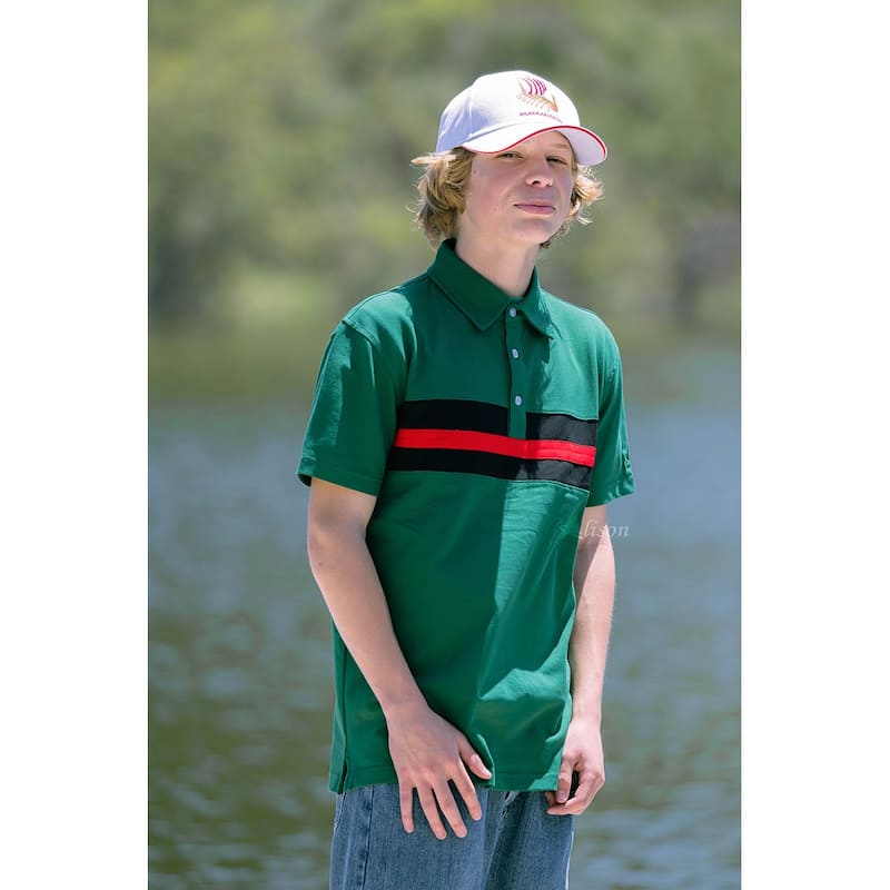 Hemingway Pilar Green w. Black & Red Stripes Regular Fit Polo Shirt by Alison Nautical