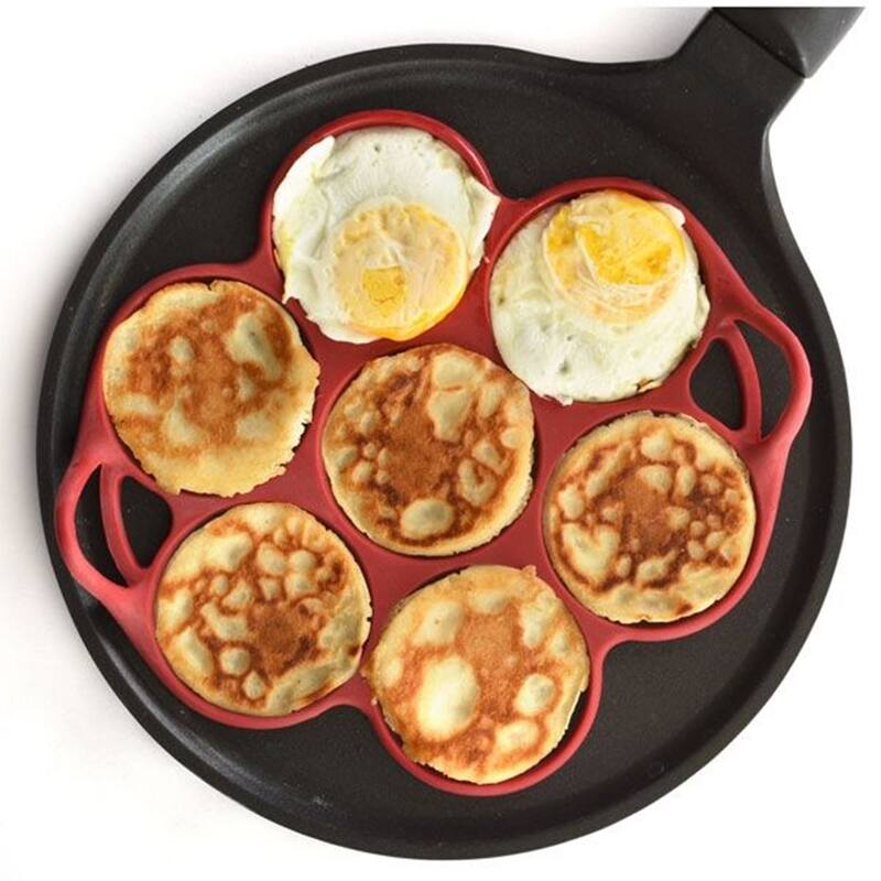 Norpro Silicone Silver Dollar Size Pancake / Egg Ring with Easy Lift Handles - Red