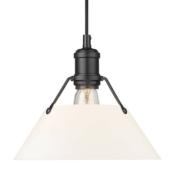 slide 2 of 2, Yep by Golden Lighting Orwell 1-light 10in Pendant in Matte Black and Opal Glass