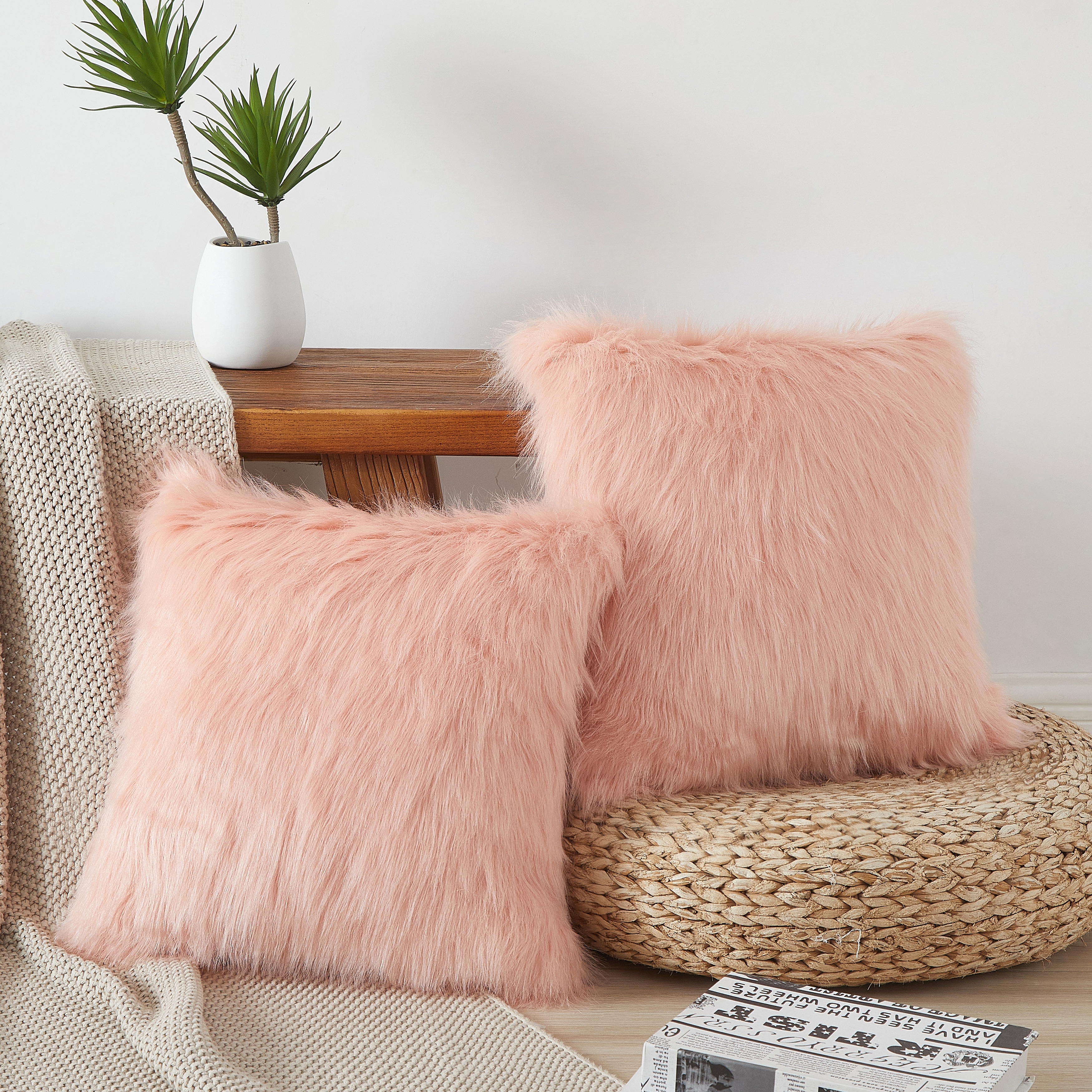 Nanshing Fluffy Decorative Throw Pillow, Soft Shaggy Plush