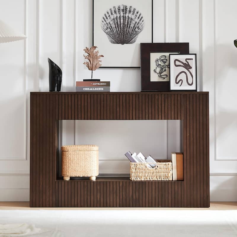 55" Contemporary Slatted Entry Table - Narrow Hallway Console for Modern Living Spaces‌