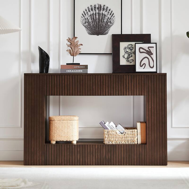 55" Modern Slatted Console Table for Living Room or Hallway