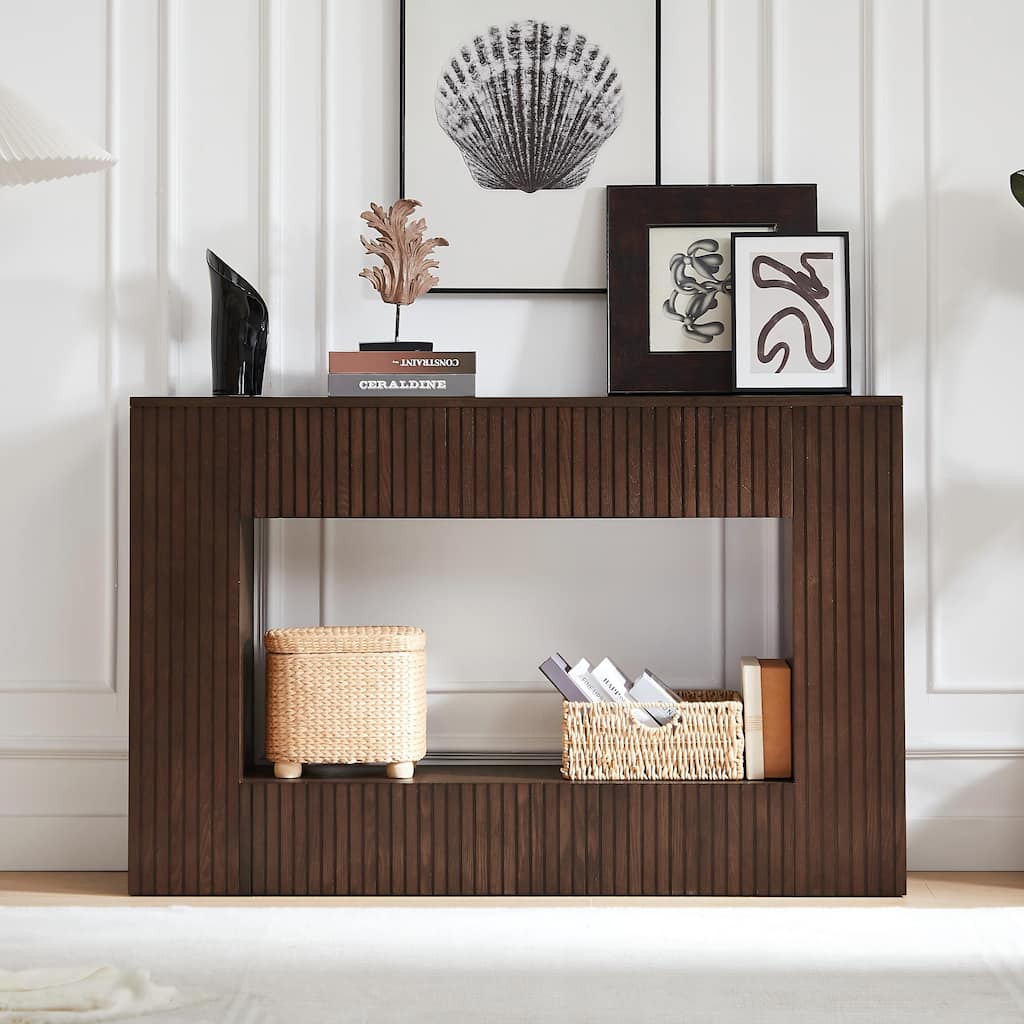 Modern Slatted Console Table, Narrow Entryway Table, Sofa Side Table, for Entryways, Hallways and Living Rooms