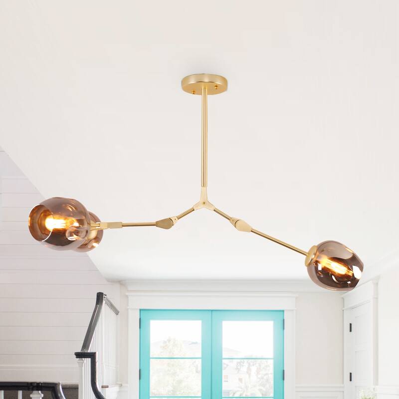 Adjustable Chandelier Pendant, Gold Chandelier with Smoked Glass Shades