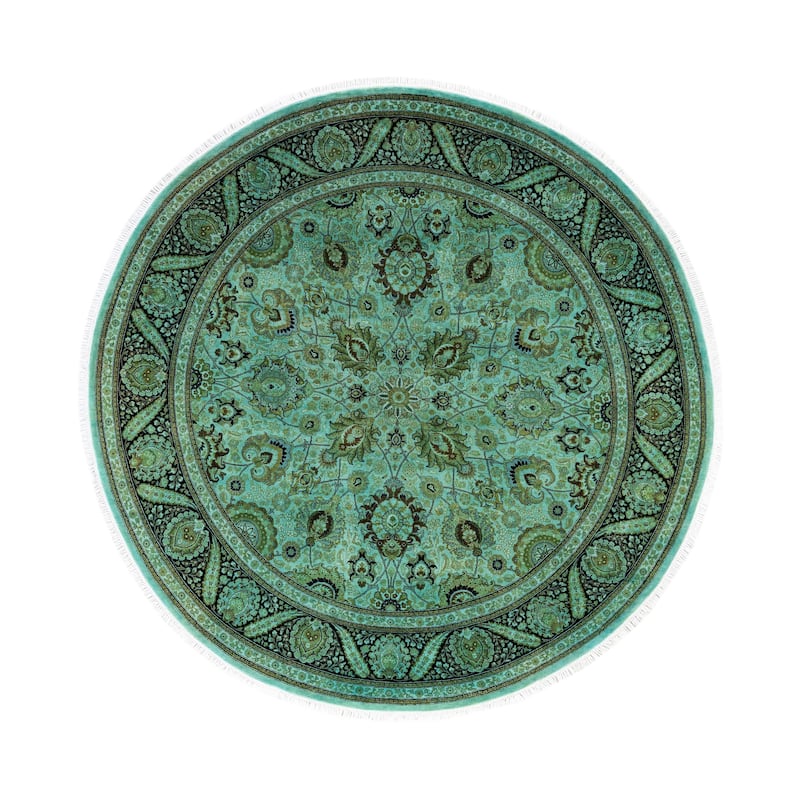 Overdyed One-of-a-Kind Hand-Knotted Area Rug - Green - 7' 1" x 7' 1"