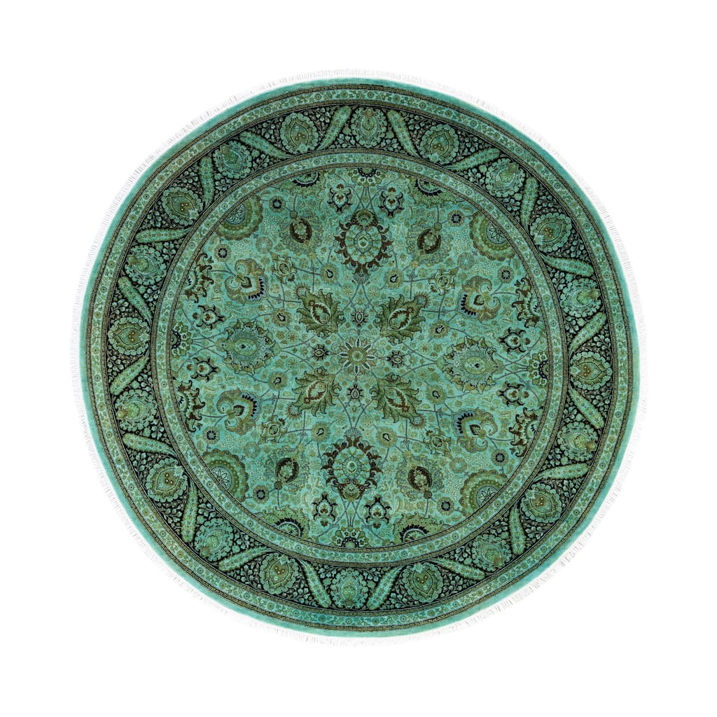 Overdyed One-of-a-Kind Hand-Knotted Area Rug - Green - 7' 1" x 7' 1"