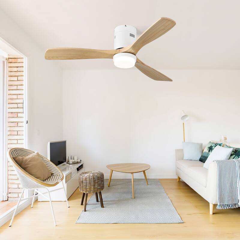 3 Solid Wood Blades Ceiling Fan with Remote Control Dimmable 3-color Temperature, 52 Inch Flush Mount Ceiling Fan