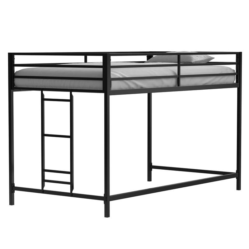 Space-Saving Junior Twin Loft Bed with Ladder & Guardrails for Kids - Black Metal Frame, No Box Spring Needed
