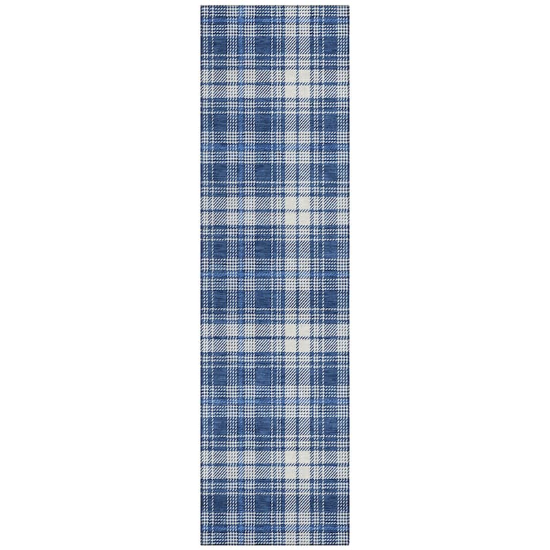 Machine Washable Indoor/ Outdoor Plaid Chantille Rug