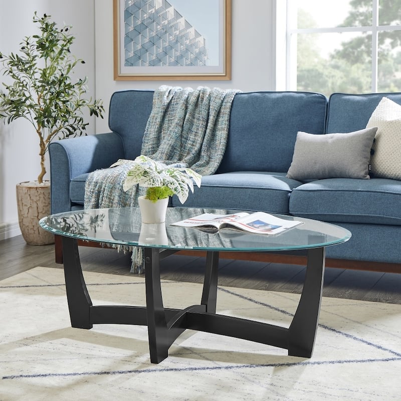 48" Oval Glass Coffee Table with Glass Top