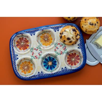 Blue Rose Polish Pottery 335 Vena Muffin Pan