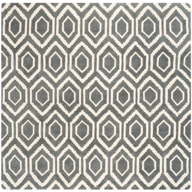 SAFAVIEH Handmade Chatham Altrud Moroccan Modern Wool Rug - 9' Square - Dark Grey/Ivory