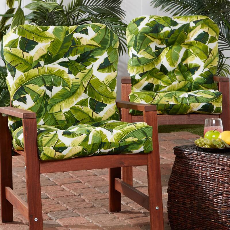 Palm Leaves 21 x 42-inch Outdoor Seat/Back Chair Cushion (Set of 2) (Cushions Only) - Palm Leaves White