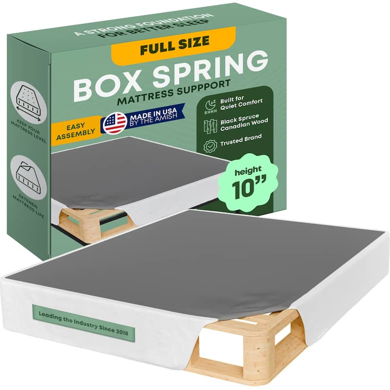 Unassembled Box Spring - 2.5" & 10" Wood Box Spring Only, Quiet Noise-Free Replacement Mattress Foundation, Easy Assembly, White - Full - Regular Profile