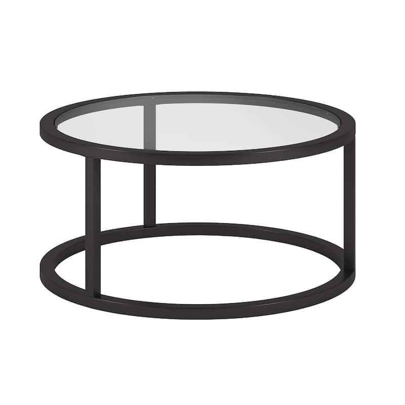 35-Inch Glass and Steel Round Coffee Table for Living Room - 35” x 35” x 17”