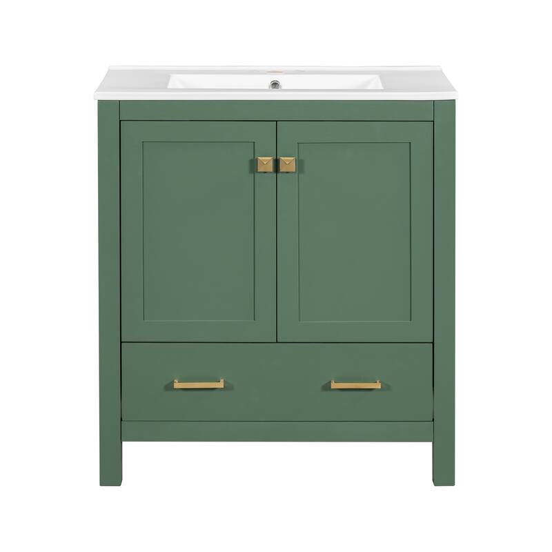 Bathroom Vanity with Single Sink, Bathroom Storage Cabinet with 2 Doors and 1 Drawer, Bathroom Vanities with Solid Wood Frame