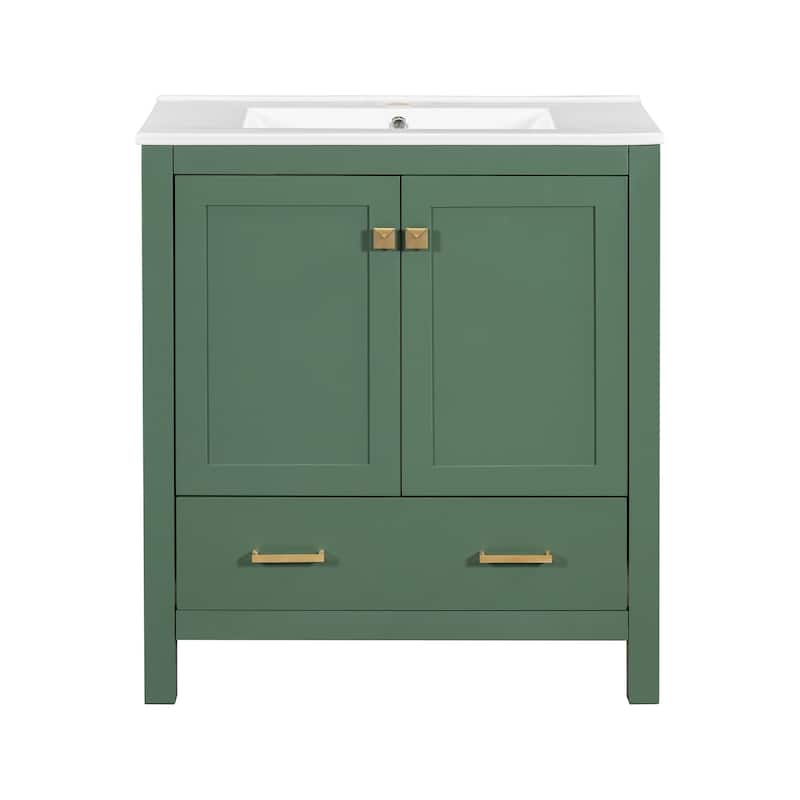 Roomfitters Modern 60" Double Bathroom Vanity Set with Ceramic Sinks, Storage Shelves and Divided Drawers