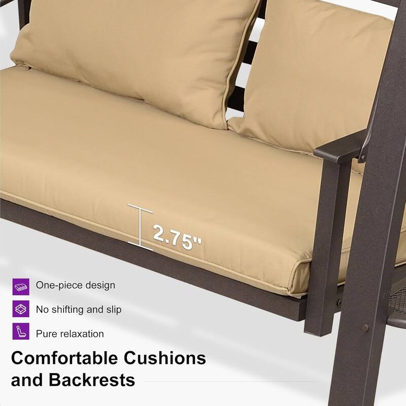 PURPLE LEAF Porch Swing with Adjustable PVC Canopy Outdoor Swing Chair and Outside Garden Porch, Cushion and Pillows Included