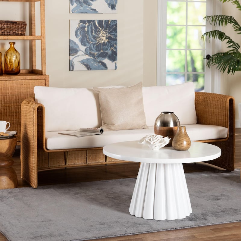 Carina Natural Rattan Sofa with Cushion - Handwoven 3-Seater Couch with U-Shaped Sculptural Frame and Deep Seating