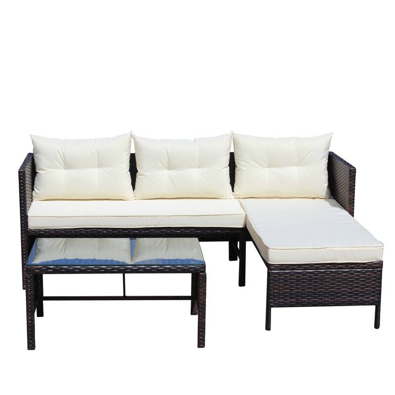 3 piece Outdoor Patio Wicker Rattan Sectional Sofa W/Cushions