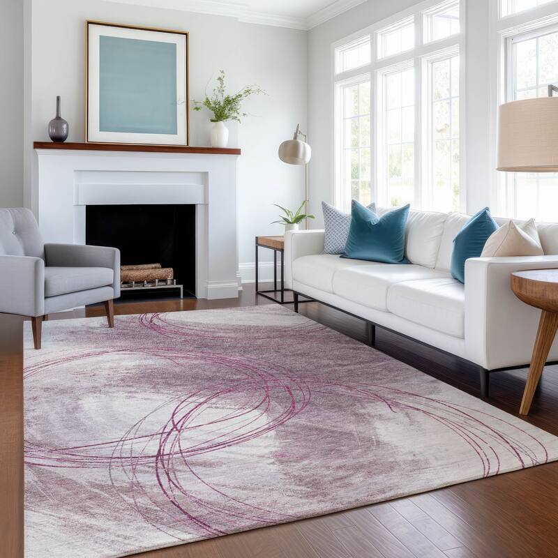 Machine Washable Indoor/ Outdoor Abstract Modern Chantille Rug