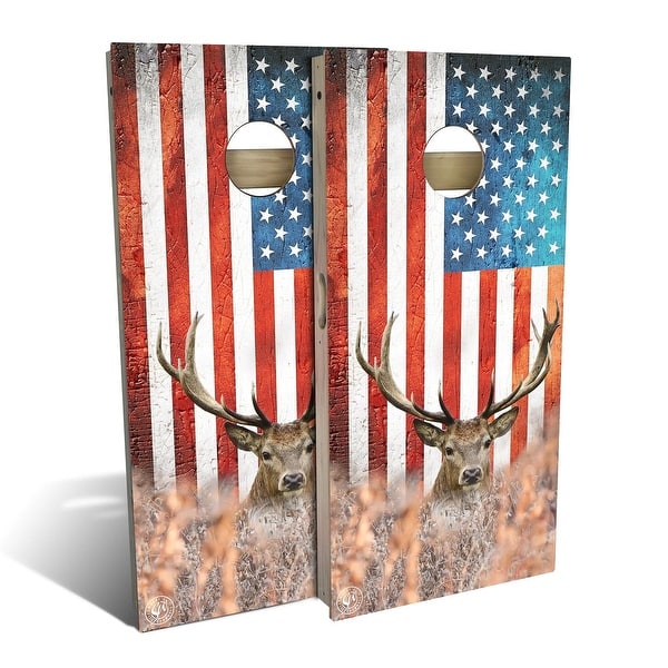 slide 2 of 9, American Flag Deer Big Buck Outdoor Cornhole Board Set Backyard 2x4 - NO Accessories