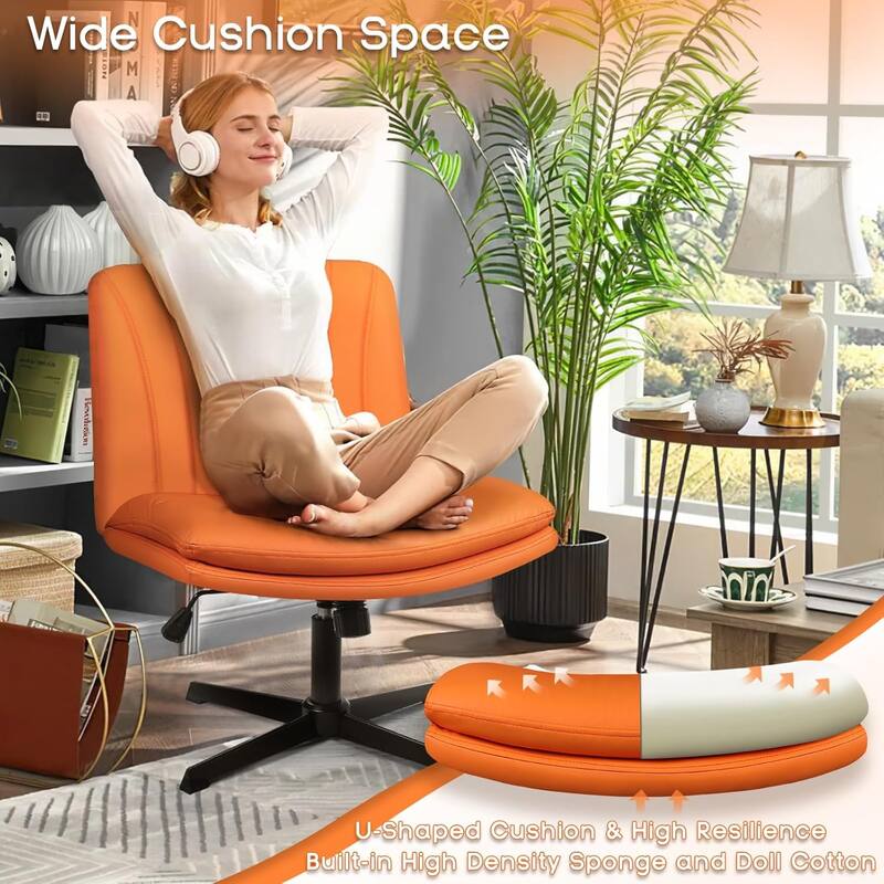 BOSSIN Criss Cross Chair Armless Office Desk Chair No Wheels,PU Leather Padded Modern Swivel Vanity Chair office chair