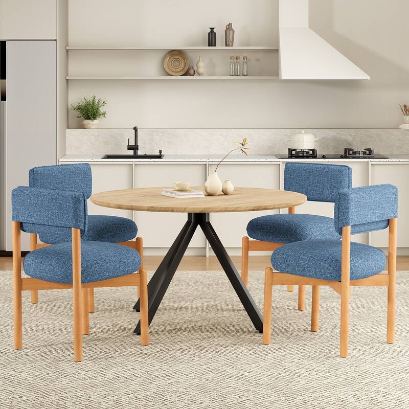 Modern Wooden Blended Linen Dining Chair (Set of 2)
