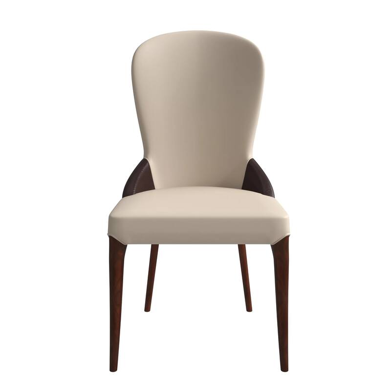 Havana Leather Upholstered Solid Wood Dining Chair Two-Tone Color Design Set of 4