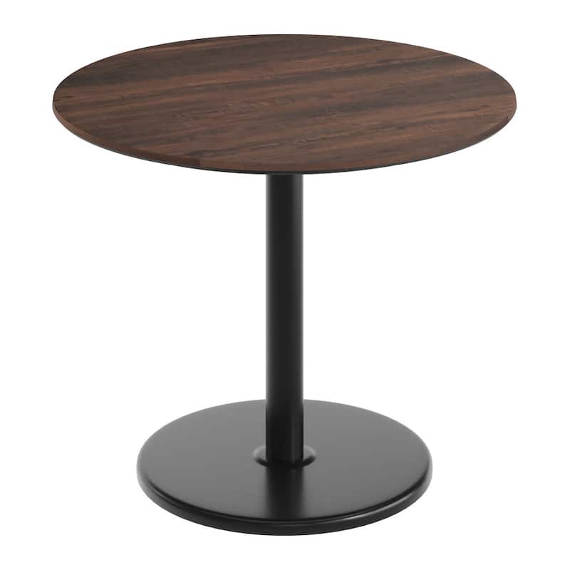 Commercial HPL Tabletop with Table Height Round Base - 36"W x 36"D x 29.5"H - Dark Brown/Black Base