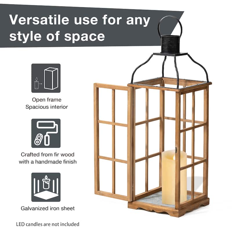 Glitzhome Farmhouse Wooden Metal Cage Candle Holders Patio Hanging Vintage Lanterns (Set of 2)