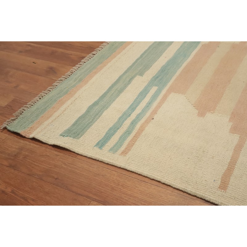 Hand Woven Southwestern Wool Beige Geometric Area Rug - 9' 9'' X 6' 7''