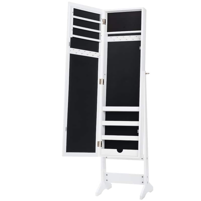 Mirrored Standing Jewelry Cabinet Storage Box-White - 13" x 14.5" x 56" (L x W x H)