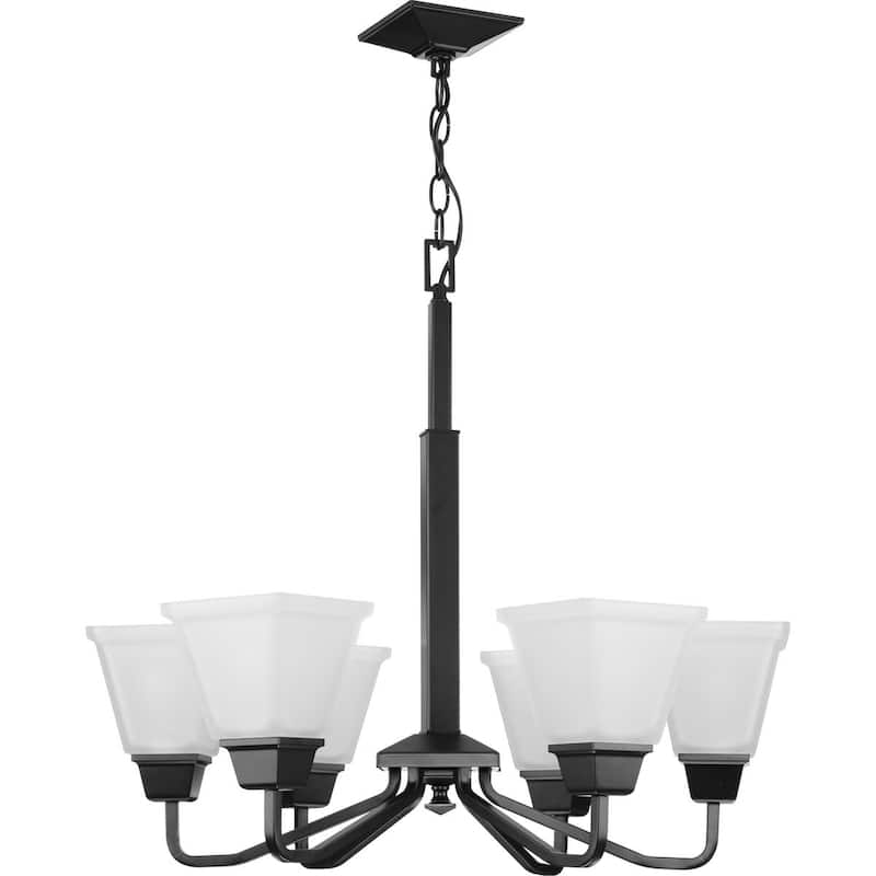 Clifton Heights Collection Six-Light Modern Farmhouse Matte Black Etched Glass Chandelier Light - 26 in x 26 in x 23.5 in