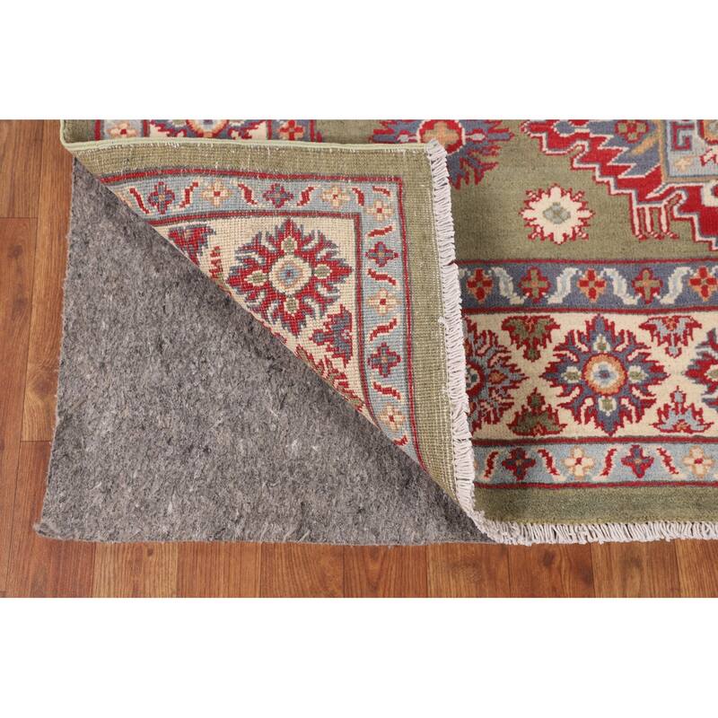 Green Kazak Area Rug Handmade Oriental Wool Carpet - 4'10" x 6'3"