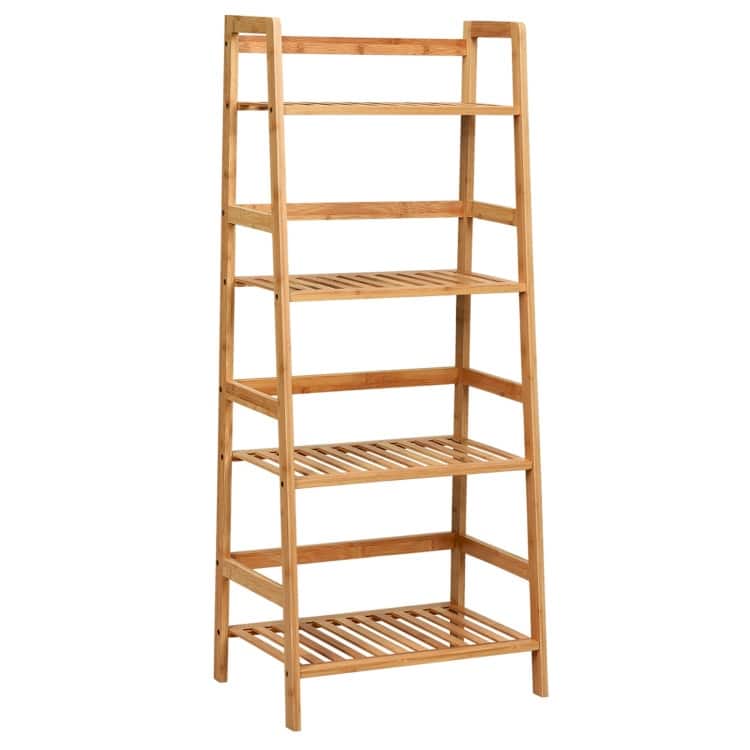 4-Tier Bamboo Ladder Shelf-Natural - 19" x 12.5" x 45" (L x W x H)