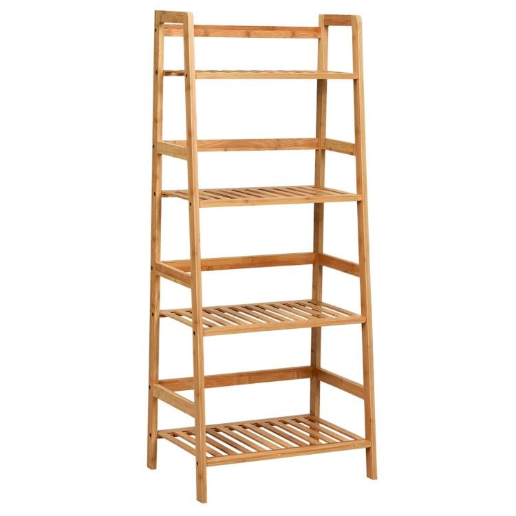 4-Tier Shelf with Guardrails for Living Room, Kitchen and Study Use - 19" x 12.5" x 45" - Natural
