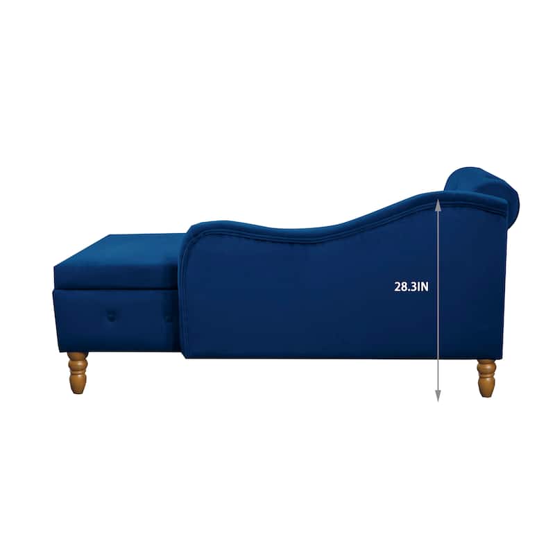 Kimberly Velvet Chaise Lounge with Storage and Pillow by GDFStudio - 58.26"L x27.9"W x 28.3"H